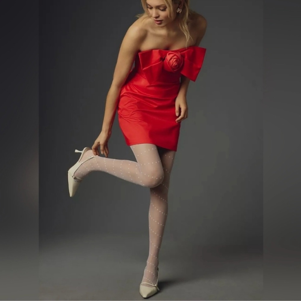 NWT Anthropologie Hutch Strapless Red Mini Dress with Rosette Detail size small